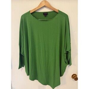 J Jill Women’s M Top Green Asymmetrical 3/4 Sleeve Drop Shoulder Casual Top NEW